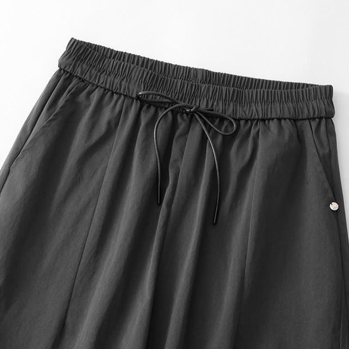 Buddha Stones Pantaloni estivi casual minimalisti con coulisse in cotone tinta unita, modello harem da donna con tasca. - image 1