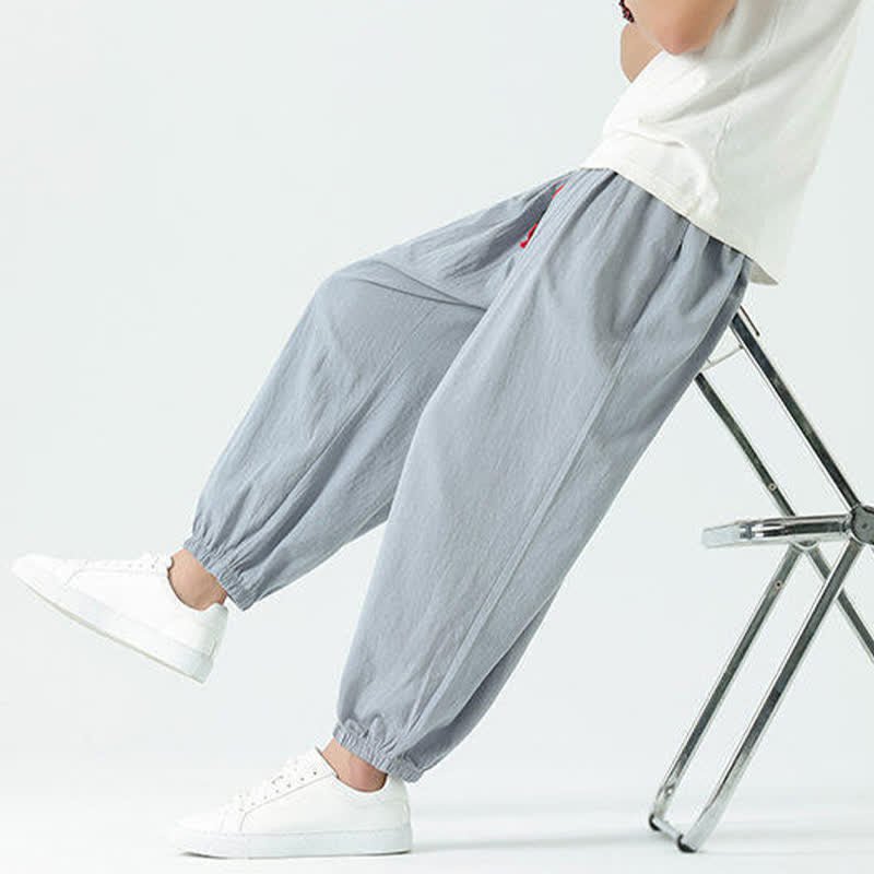 Buddha Stones Pantaloni corti da uomo estivi casual boho con coulisse in cotone tinta unita, modello harem con tasca - image 1