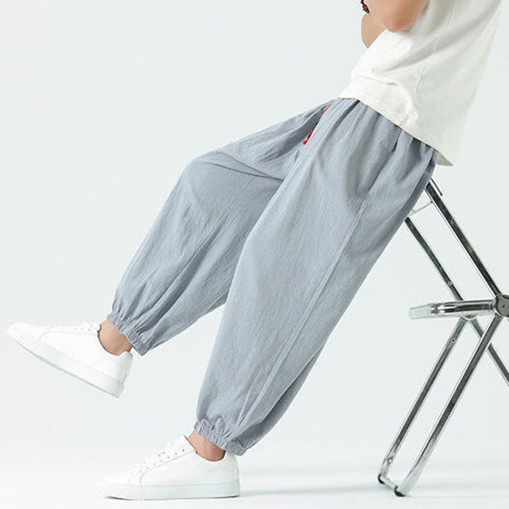 Buddha Stones Pantaloni corti da uomo estivi casual boho con coulisse in cotone tinta unita, modello harem con tasca - image 1