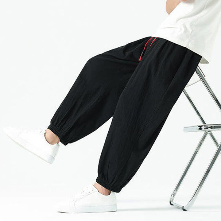 Buddha Stones Pantaloni corti da uomo estivi casual boho con coulisse in cotone tinta unita, modello harem con tasca - image 18