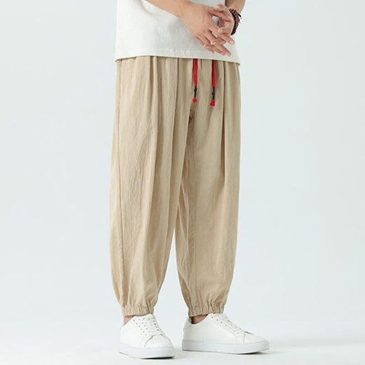 Buddha Stones Pantaloni corti da uomo estivi casual boho con coulisse in cotone tinta unita, modello harem con tasca - image 20