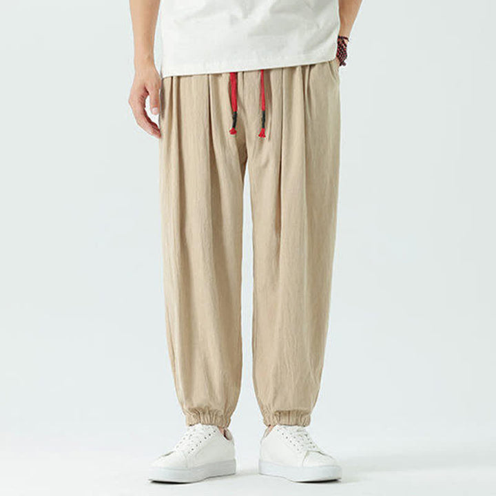 Buddha Stones Pantaloni corti da uomo estivi casual boho con coulisse in cotone tinta unita, modello harem con tasca - image 24
