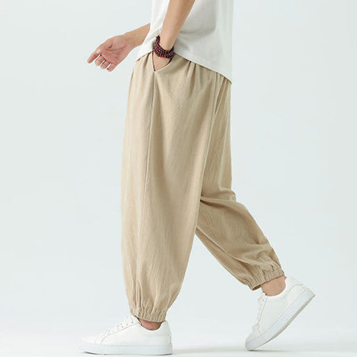 Buddha Stones Pantaloni corti da uomo estivi casual boho con coulisse in cotone tinta unita, modello harem con tasca - image 22