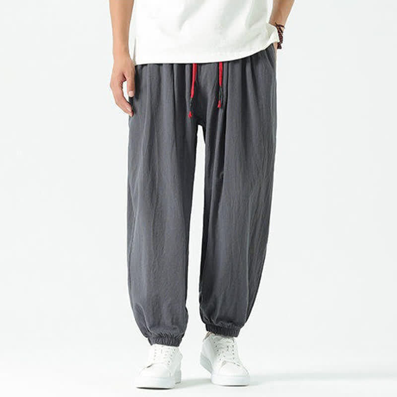 Buddha Stones Pantaloni corti da uomo estivi casual boho con coulisse in cotone tinta unita, modello harem con tasca - image 36