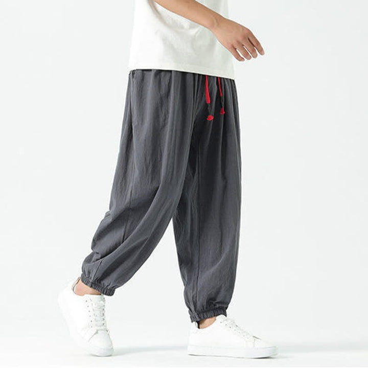 Buddha Stones Pantaloni corti da uomo estivi casual boho con coulisse in cotone tinta unita, modello harem con tasca - image 42