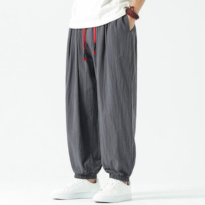 Buddha Stones Pantaloni corti da uomo estivi casual boho con coulisse in cotone tinta unita, modello harem con tasca - image 37