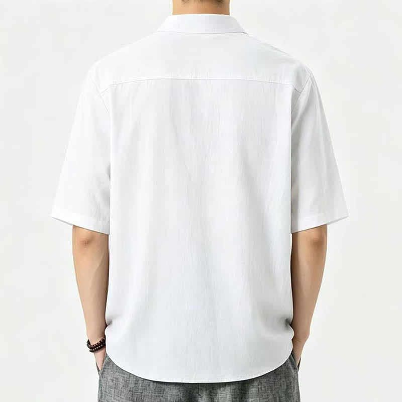 Buddha Stones Camicia da uomo estiva casual a maniche corte con colletto alla coreana. - image 7