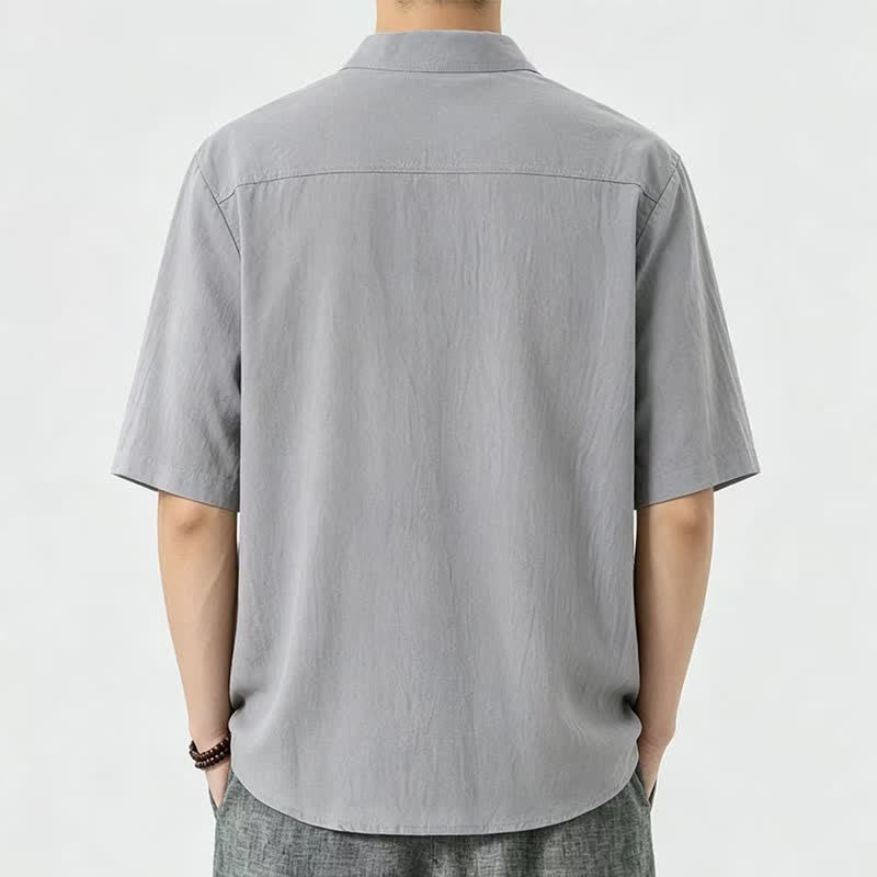 Buddha Stones Camicia da uomo estiva casual a maniche corte con colletto alla coreana. - image 5