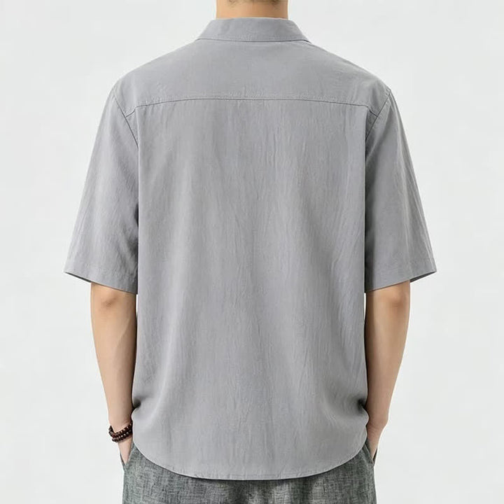 Buddha Stones Camicia da uomo estiva casual a maniche corte con colletto alla coreana. - image 5