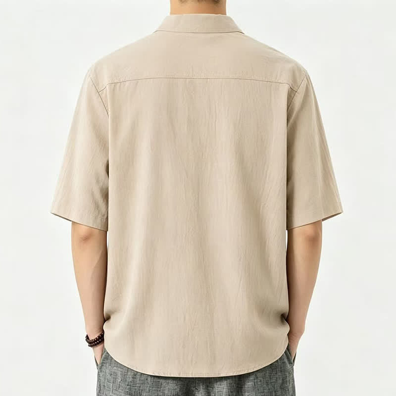 Buddha Stones Camicia da uomo estiva casual a maniche corte con colletto alla coreana. - image 1