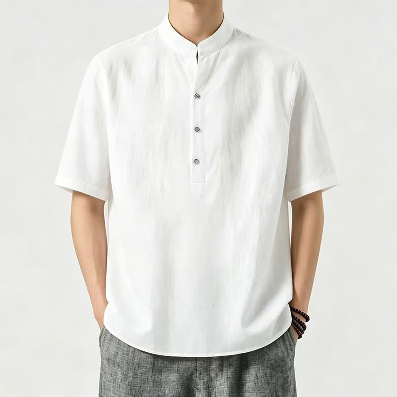 Buddha Stones Camicia da uomo estiva casual a maniche corte con colletto alla coreana. - Bianco - US/UK/AU46, EU56 (5XL) - image 6