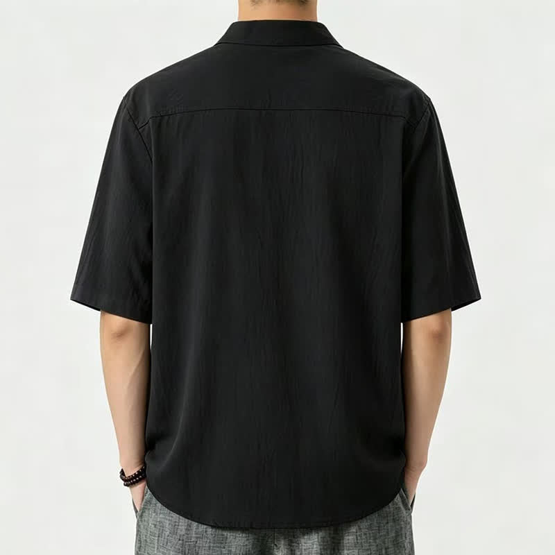 Buddha Stones Camicia da uomo estiva casual a maniche corte con colletto alla coreana. - image 3