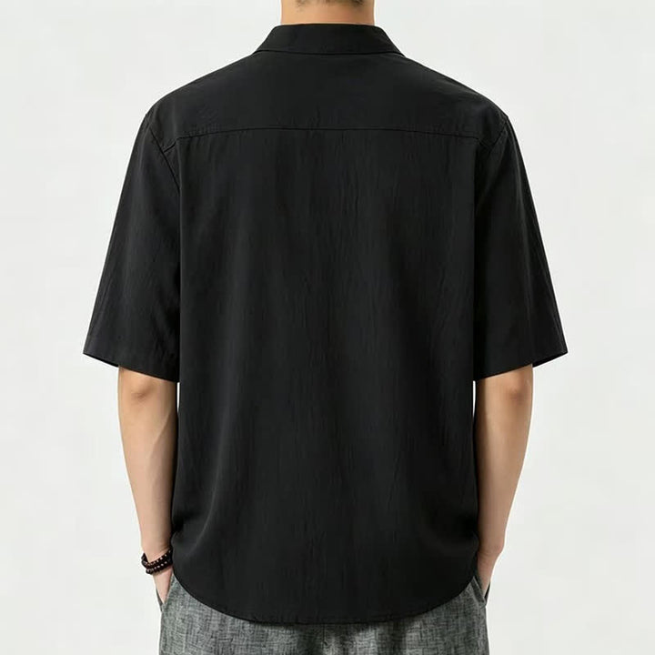 Buddha Stones Camicia da uomo estiva casual a maniche corte con colletto alla coreana. - image 3