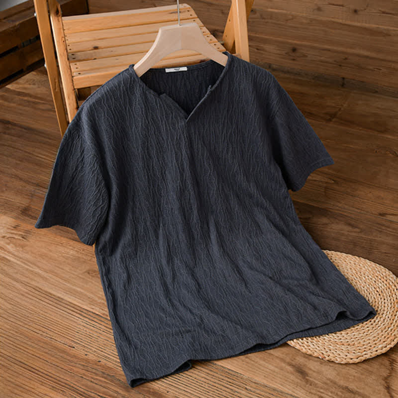 Buddha Stones T-shirt da uomo a maniche corte, tinta unita, con scollo a V, stile estivo casual e minimalista. - Grigio ardesia scuro - US/UK/AU42, EU52 (3XL) - image 0