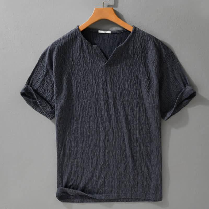 Buddha Stones T-shirt da uomo a maniche corte, tinta unita, con scollo a V, stile estivo casual e minimalista. - image 1