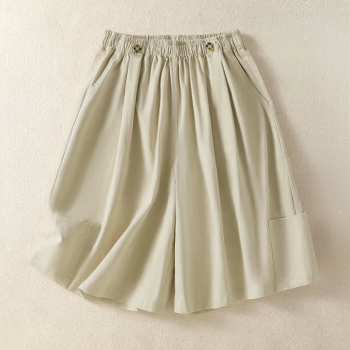 Buddha Stones Pantaloncini da donna estivi casual e minimalisti a tinta unita con tasca - Grano - US8-10, UK/AU12-14, EU40-42 (2XL) - image 0