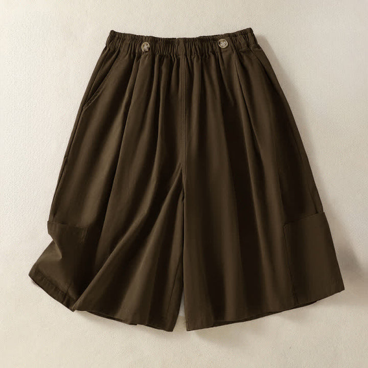 Buddha Stones Pantaloncini da donna estivi casual e minimalisti a tinta unita con tasca - Marrone sella - US8-10, UK/AU12-14, EU40-42 (2XL) - image 9