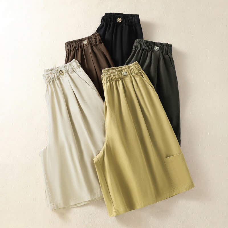 Buddha Stones Pantaloncini da donna estivi casual e minimalisti a tinta unita con tasca - image 19