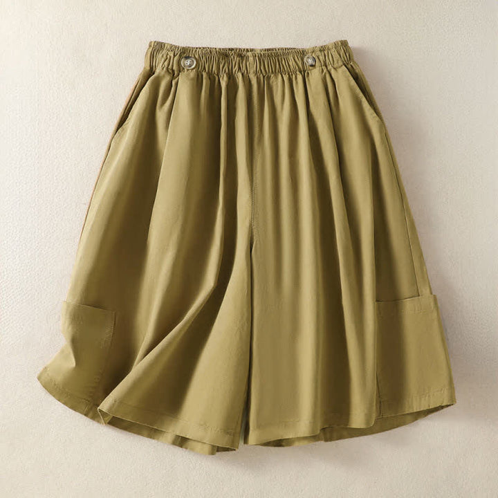 Buddha Stones Pantaloncini da donna estivi casual e minimalisti a tinta unita con tasca - Cachi scuro - US8-10, UK/AU12-14, EU40-42 (2XL) - image 15