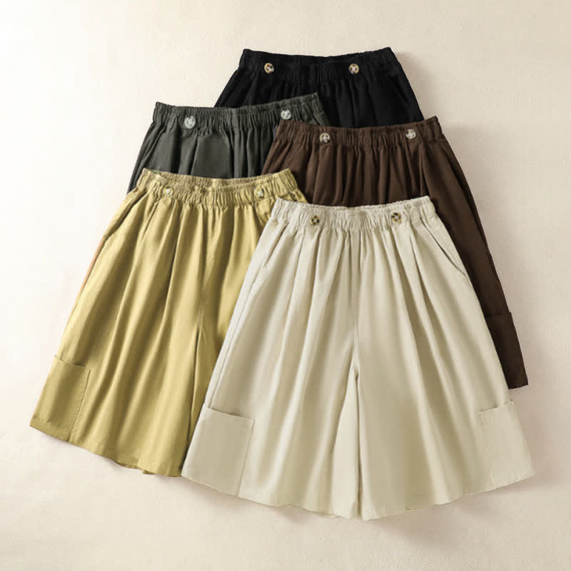Buddha Stones Pantaloncini da donna estivi casual e minimalisti a tinta unita con tasca - image 18