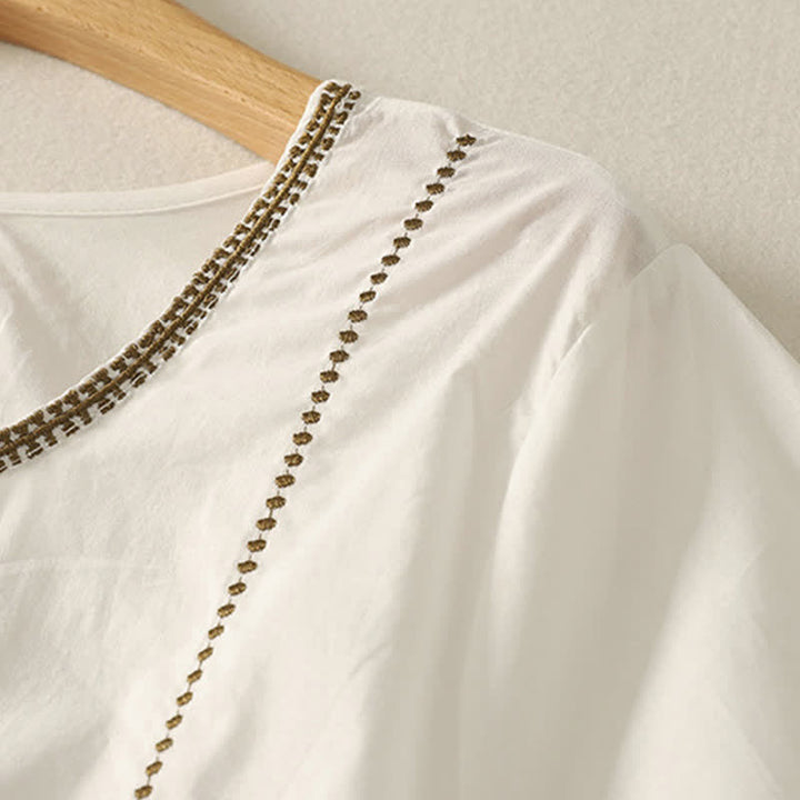 Buddha Stones Camicia da donna estiva in stile boho casual con bottoni, maniche a campana e volant, a maniche corte. - image 19