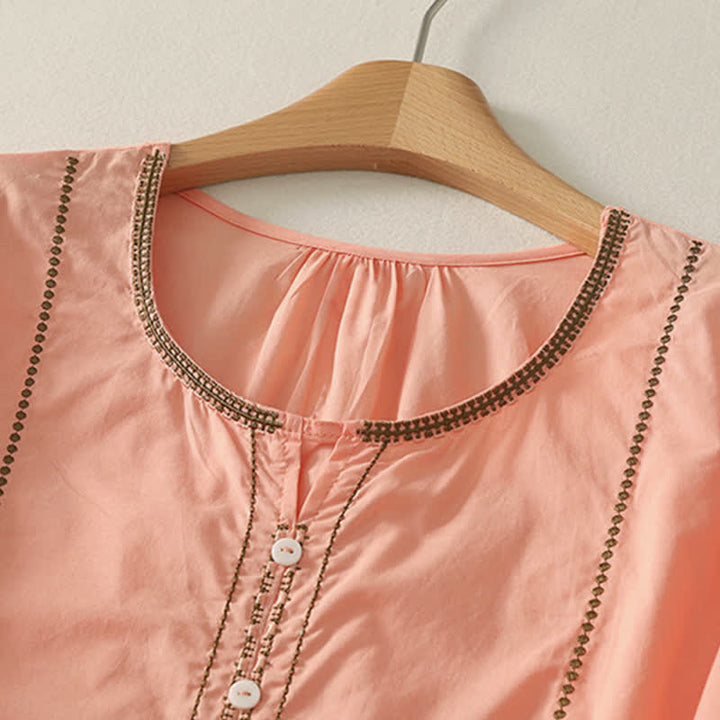 Buddha Stones Camicia da donna estiva in stile boho casual con bottoni, maniche a campana e volant, a maniche corte. - image 11