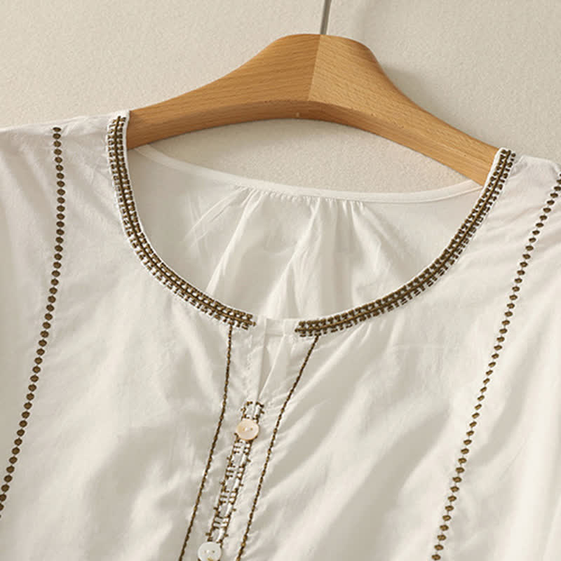 Buddha Stones Camicia da donna estiva in stile boho casual con bottoni, maniche a campana e volant, a maniche corte. - image 18