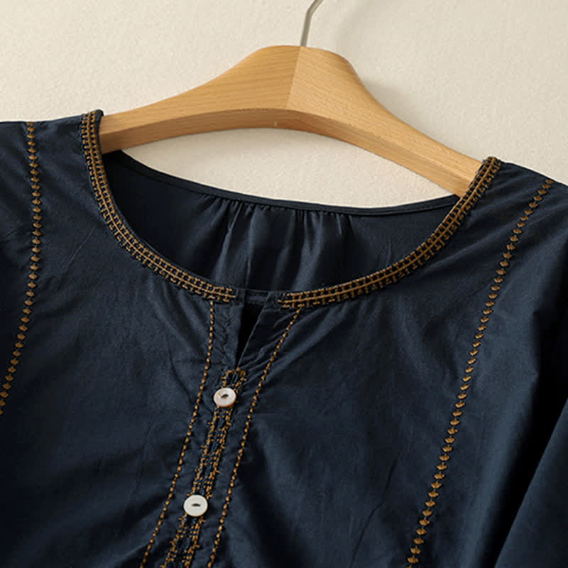 Buddha Stones Camicia da donna estiva in stile boho casual con bottoni, maniche a campana e volant, a maniche corte. - image 6