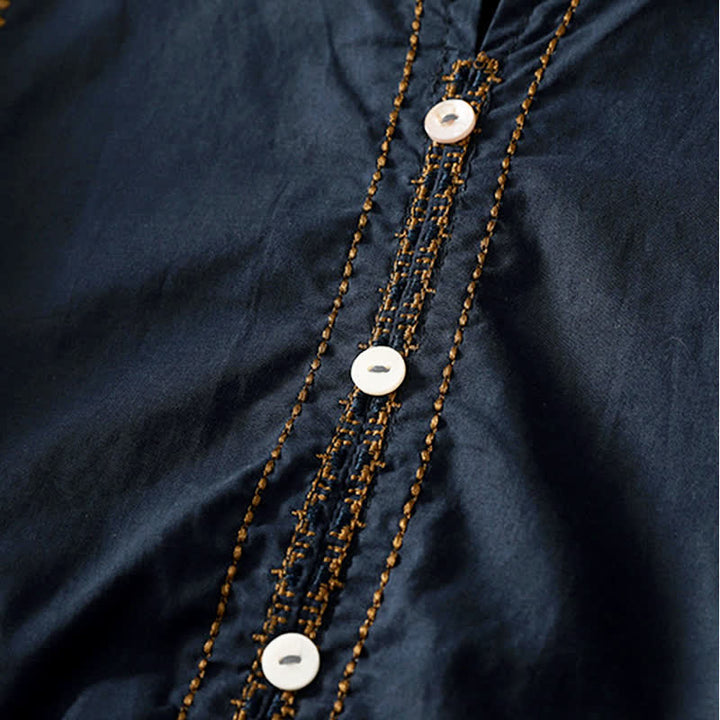Buddha Stones Camicia da donna estiva in stile boho casual con bottoni, maniche a campana e volant, a maniche corte. - image 7