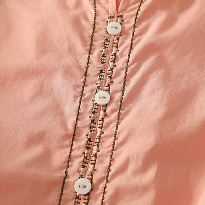 Buddha Stones Camicia da donna estiva in stile boho casual con bottoni, maniche a campana e volant, a maniche corte. - image 12