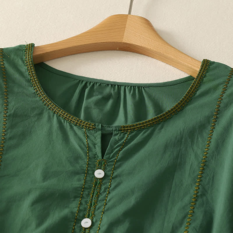 Buddha Stones Camicia da donna estiva in stile boho casual con bottoni, maniche a campana e volant, a maniche corte. - image 1