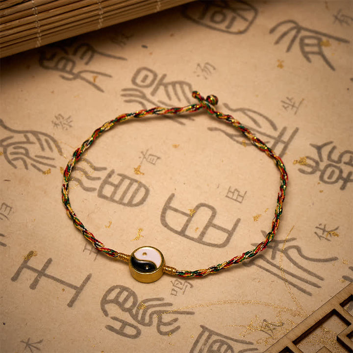 Buddha Stones Braccialetto intrecciato a mano con cordino sottile e colorato Yin Yang, ideale per protezione. - image 3
