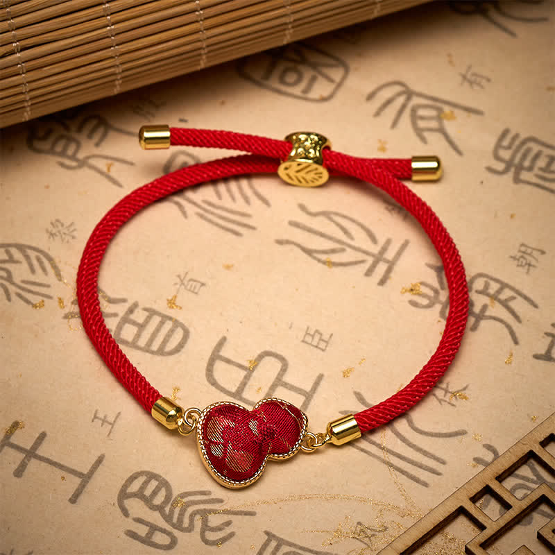 Buddha Stones Bracciale protettivo a forma di zucca in broccato con motivo a corda rossa - image 4