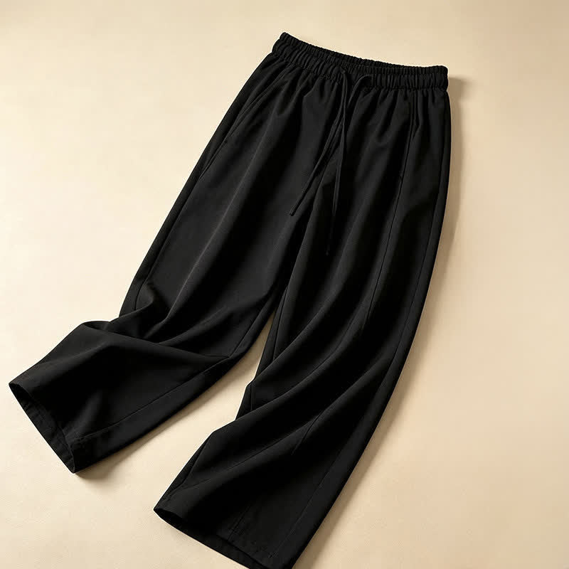Buddha Stones Pantaloni estivi casual minimalisti con coulisse, tinta unita, alla caviglia, da donna, a gamba larga con tasca - Nero - US8-10, UK/AU12-14, EU40-42 (2XL) - image 5
