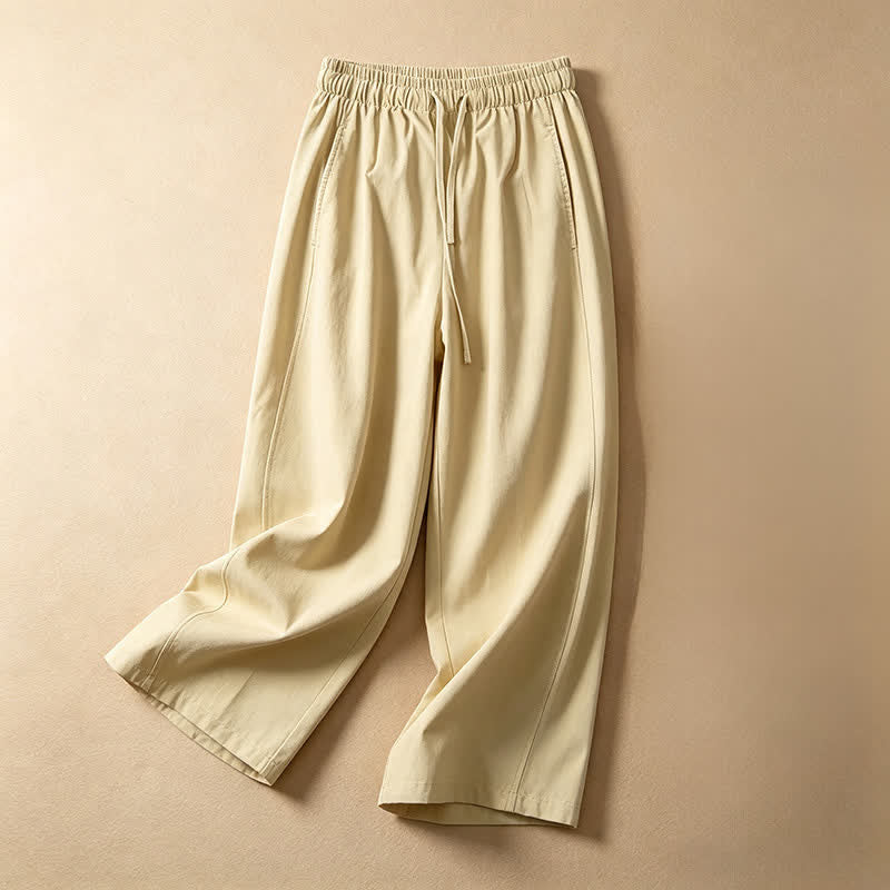 Buddha Stones Pantaloni estivi casual minimalisti con coulisse, tinta unita, alla caviglia, da donna, a gamba larga con tasca - Verga d'oro pallida - US8-10, UK/AU12-14, EU40-42 (2XL) - image 0
