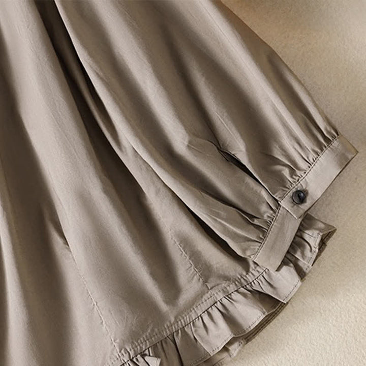 Buddha Stones Camicia da donna estiva casual vintage con bottoni, scollo rotondo e volant, a maniche lunghe. - image 14