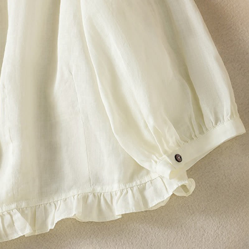 Buddha Stones Camicia da donna estiva casual vintage con bottoni, scollo rotondo e volant, a maniche lunghe. - image 24