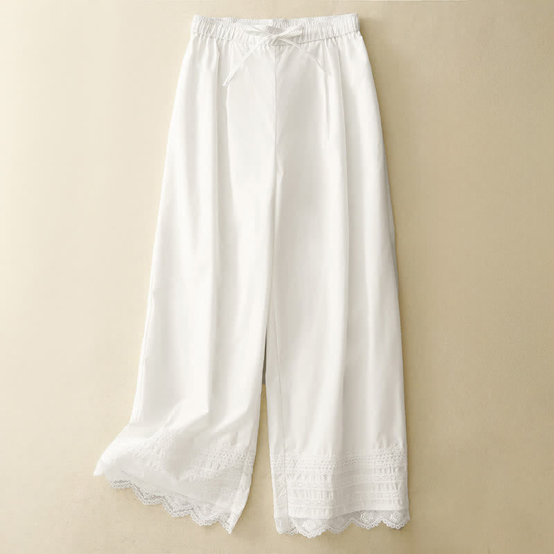 Buddha Stones Pantaloni estivi eleganti e casual con coulisse, orlo rifinito in pizzo, gamba larga, da donna. - Bianco - US8-10, UK/AU12-14, EU40-42 (2XL) - image 10