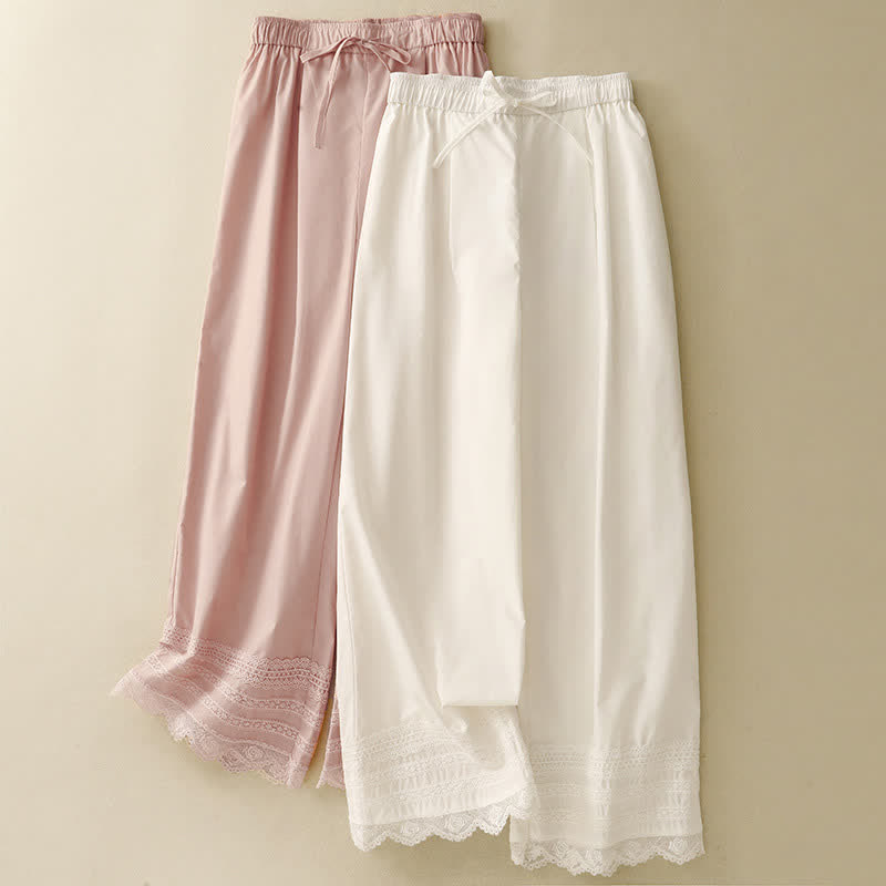 Buddha Stones Pantaloni estivi eleganti e casual con coulisse, orlo rifinito in pizzo, gamba larga, da donna. - image 15