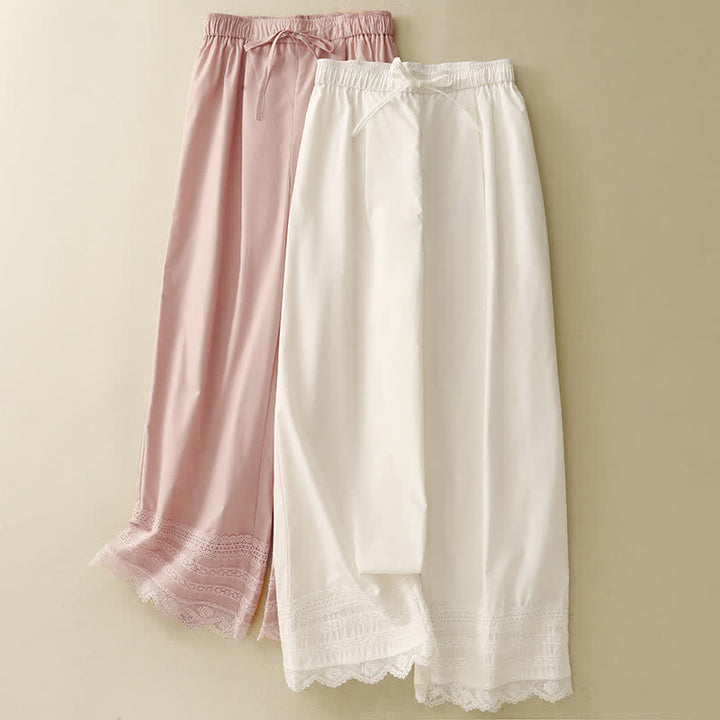 Buddha Stones Pantaloni estivi eleganti e casual con coulisse, orlo rifinito in pizzo, gamba larga, da donna. - image 15