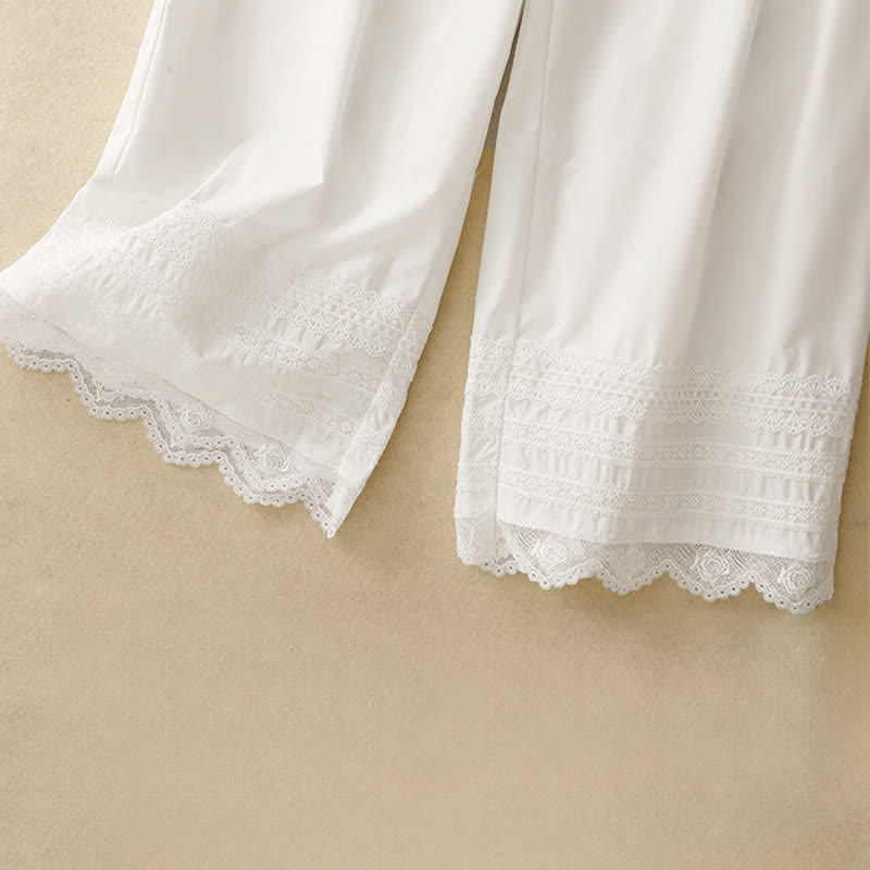 Buddha Stones Pantaloni estivi eleganti e casual con coulisse, orlo rifinito in pizzo, gamba larga, da donna. - image 13