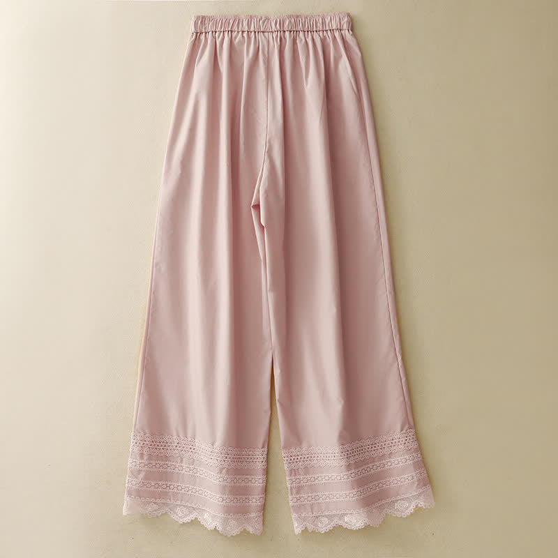 Buddha Stones Pantaloni estivi eleganti e casual con coulisse, orlo rifinito in pizzo, gamba larga, da donna. - image 1