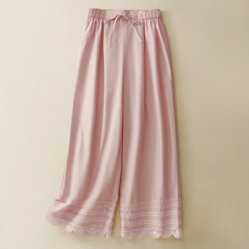 Buddha Stones Pantaloni estivi eleganti e casual con coulisse, orlo rifinito in pizzo, gamba larga, da donna. - Rosa chiaro - US8-10, UK/AU12-14, EU40-42 (2XL) - image 0
