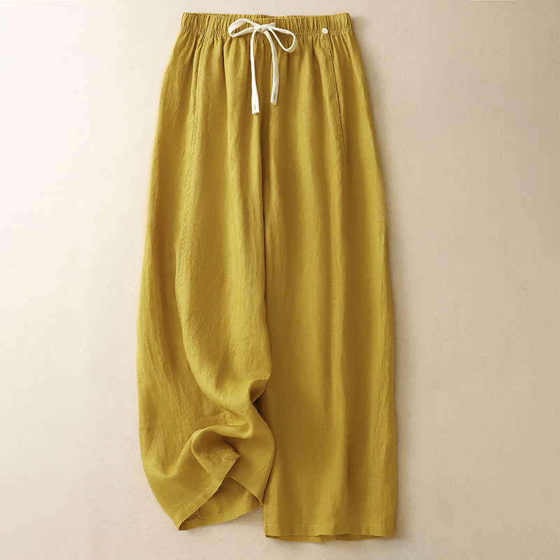 Buddha Stones Pantaloni estivi casual minimalisti con coulisse, tinta unita, alla caviglia, da donna, a gamba dritta con tasca - Verga d'oro - US8-10, UK/AU12-14, EU40-42 (2XL) - image 0