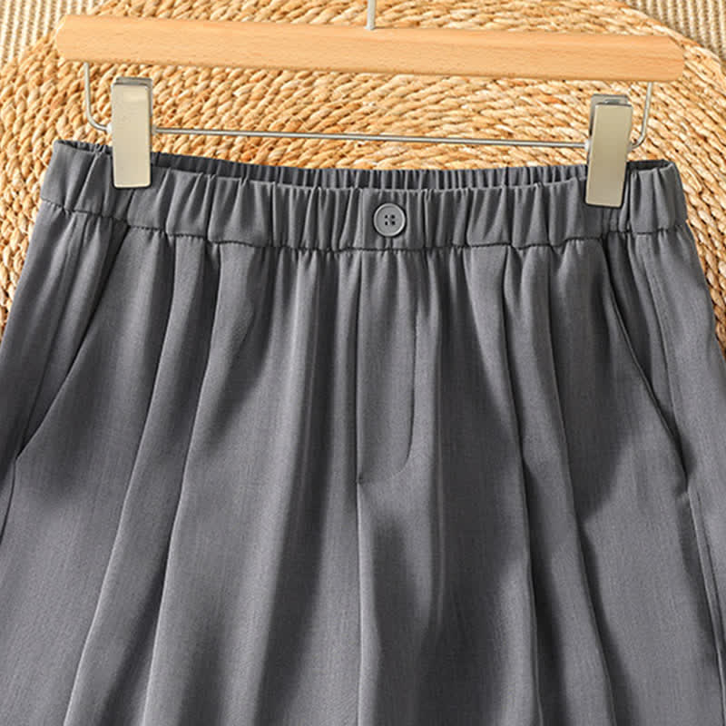 Buddha Stones Pantaloni corti estivi casual minimalisti a tinta unita da donna, modello harem con tasca - image 2