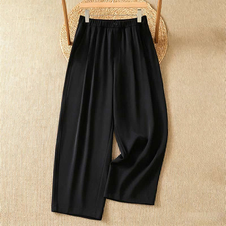 Buddha Stones Pantaloni corti estivi casual minimalisti a tinta unita da donna, modello harem con tasca - Nero - US8-10, UK/AU12-14, EU40-42 (2XL) - image 7