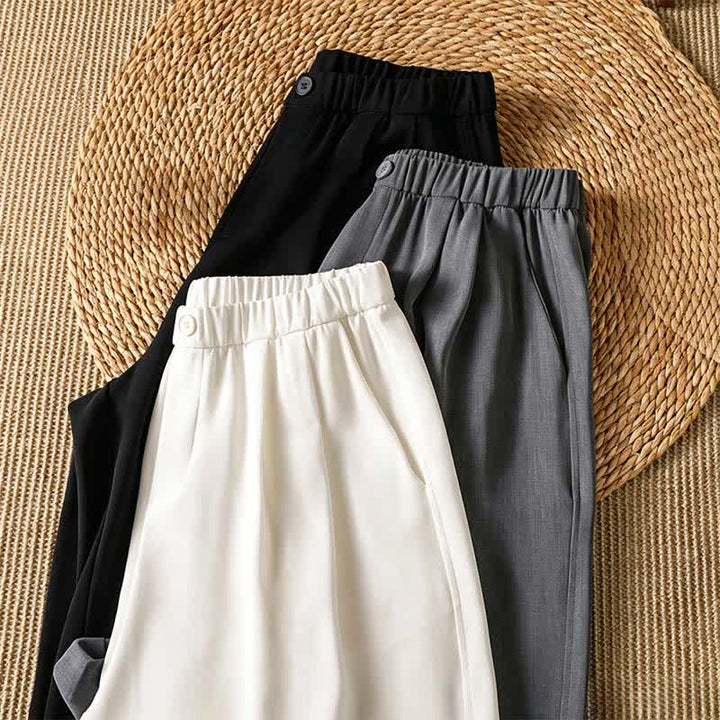Buddha Stones Pantaloni corti estivi casual minimalisti a tinta unita da donna, modello harem con tasca - image 24