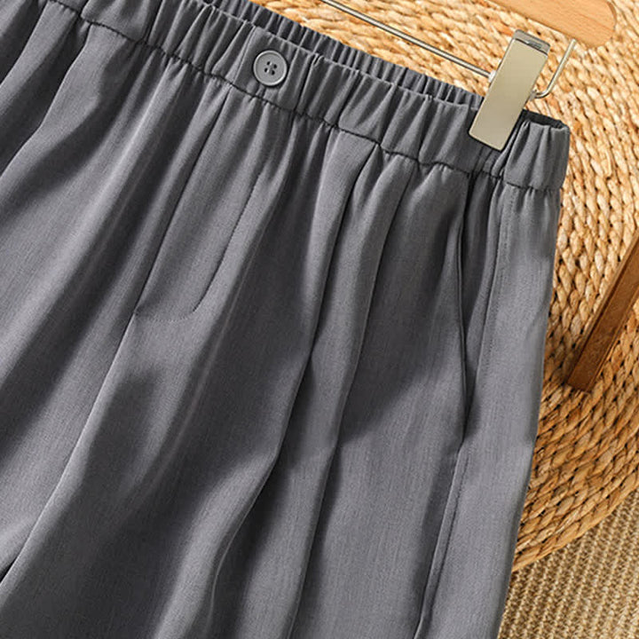 Buddha Stones Pantaloni corti estivi casual minimalisti a tinta unita da donna, modello harem con tasca - image 4
