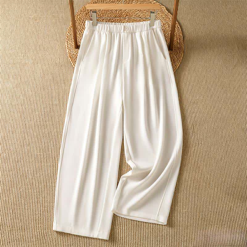 Buddha Stones Pantaloni corti estivi casual minimalisti a tinta unita da donna, modello harem con tasca - Avorio - US8-10, UK/AU12-14, EU40-42 (2XL) - image 13