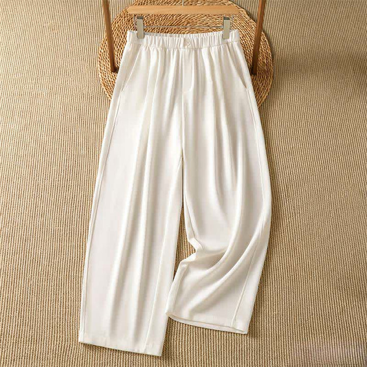 Buddha Stones Pantaloni corti estivi casual minimalisti a tinta unita da donna, modello harem con tasca - Avorio - US8-10, UK/AU12-14, EU40-42 (2XL) - image 13